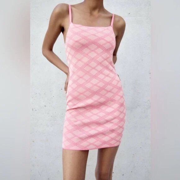 Zara Diamond Pattern Knit Dress L - Picture 6 of 10